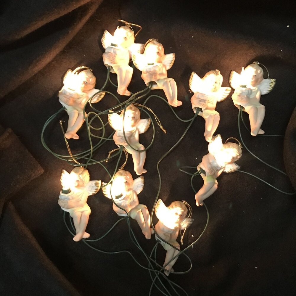 Ceramic Angel Cherrub String Lights 10 Count